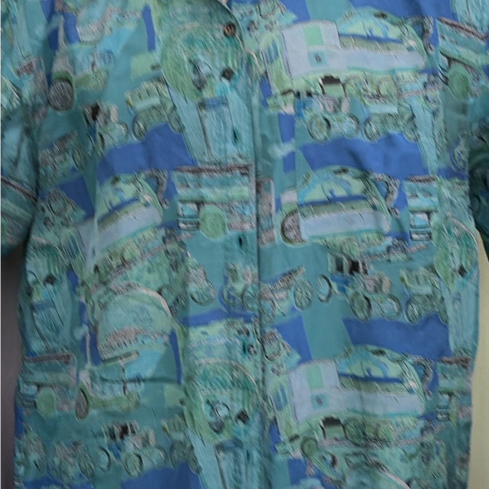 100% silkTurquoise Blue Printed Button-Up Shirt
